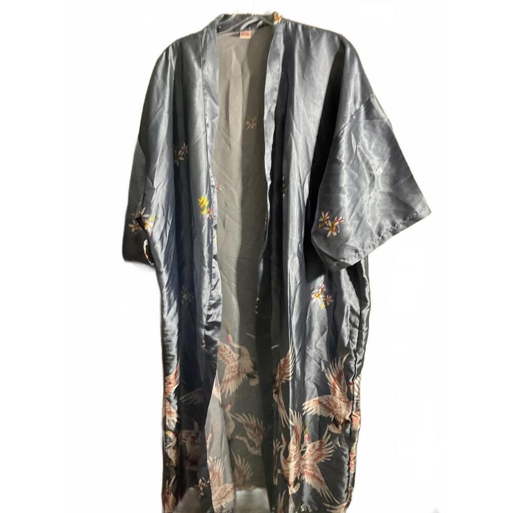 Elegant Blue Floral Kimono Robe - XXXL